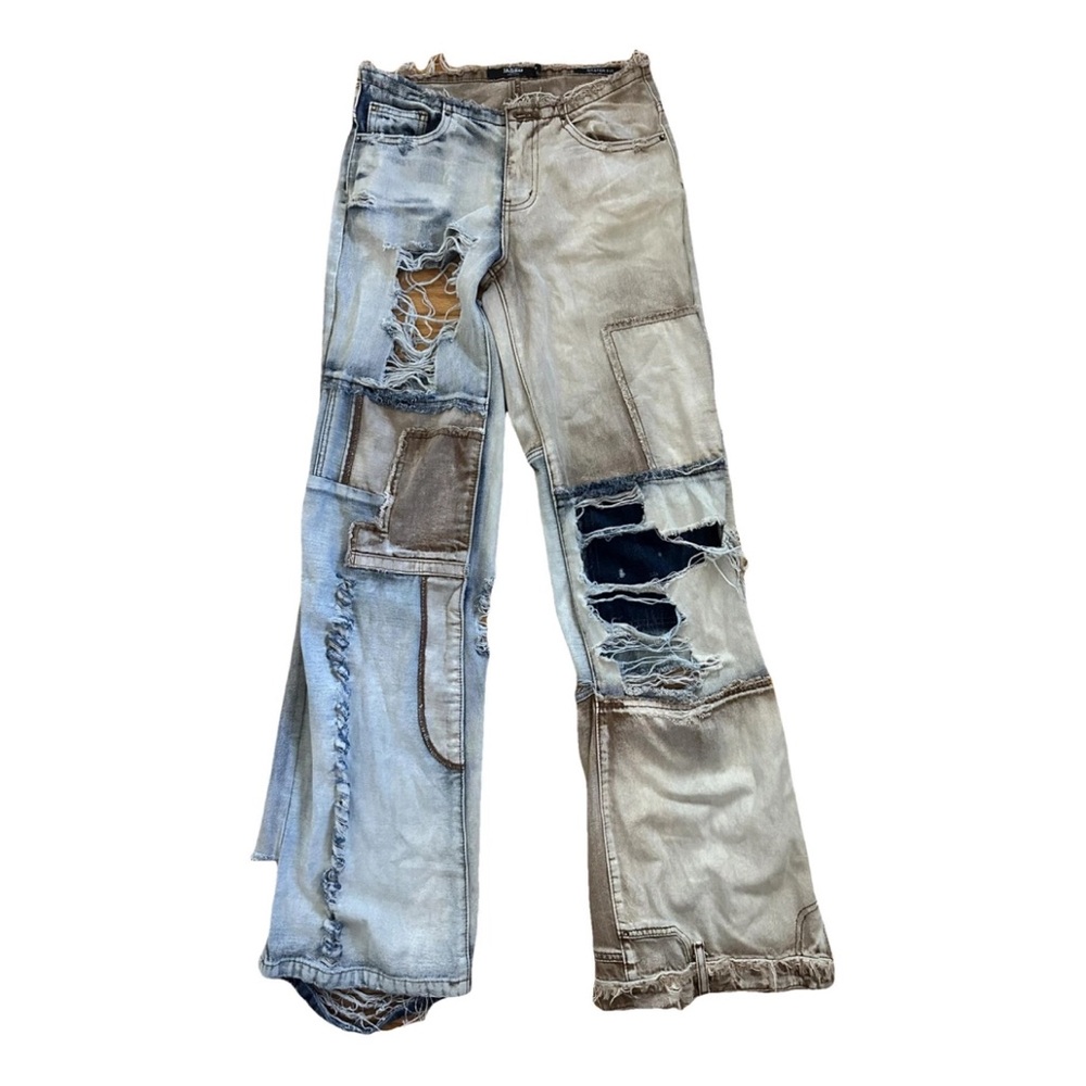 Jaded London BROWN SKATER FIT DISTRESSED PATCHWORK DENIM JEANS